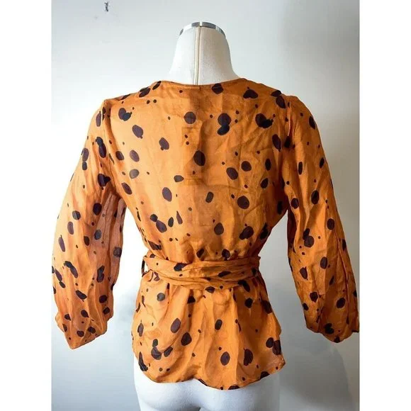 Anthropologie Bl-nk Orange Ariana Wrap Blouse Size Small NWT $118 - Picture 7 of 10